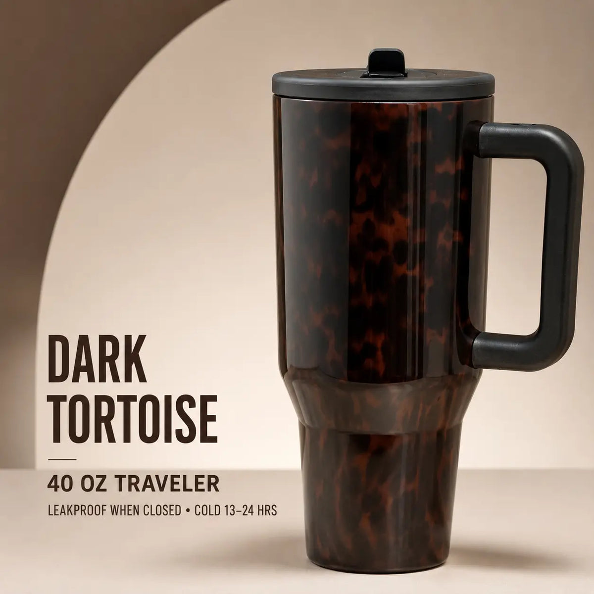 Hydrojug Traveler 40 oz Dark Tortoise Tumbler - Insulated Stainless Steel Water Bottle with Handle and Leakproof Flip Straw Lid, Ideal for Gym and Travel, 13-24 Hour Cold Retention